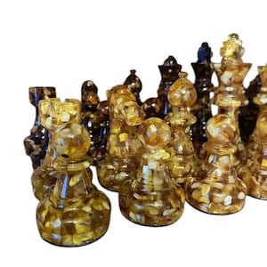 Large chess pieces amber,Amber chess figures,ONLY chess pieces, Premium chess figures for chessboard, Chess set, Game set,Chessboard game