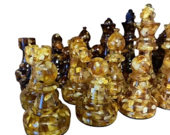 Large chess pieces amber,Amber chess figures,ONLY chess pieces, Premium chess figures for chessboard, Chess set, Game set,Chessboard game