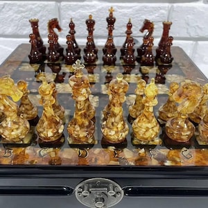 Baltic Amber Chess Set: Wood Board, Luxury Game