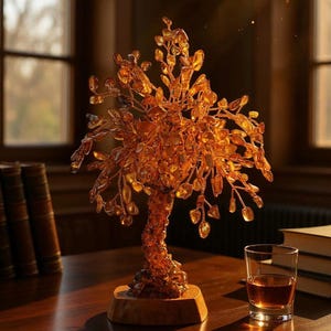 sprawling natural amber tree on a wooden stand, Baltic amber gift, Souvenir gift, Feng shui, Home decor, Office Decor