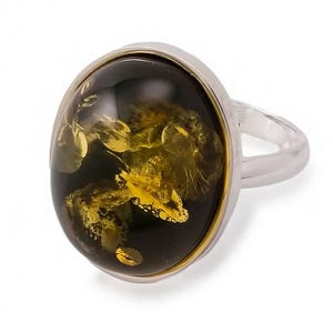 Unusual silver ring with natural green amber Eterna, Amber Jewellery gift, Gift for her, Gemstone ring, Adjustable amber ring