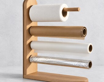 Kitchen Rolls Organizer – Premium Wooden 4-in-1 Dispenser