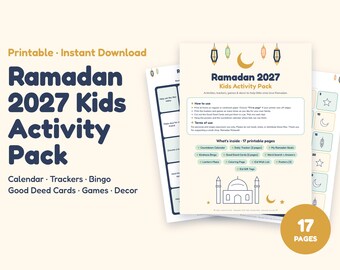 Ramadan 2027 Kids Activity Pack, Printable Ramadan Countdown Calendar, Daily Tracker, Good Deed Cards, Kindness Bingo, Eid Gift Tags