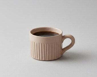 Handmade Egyptian Pottery Mug: Ribbed Design, Dishwasher Safe (11cm Diameter)