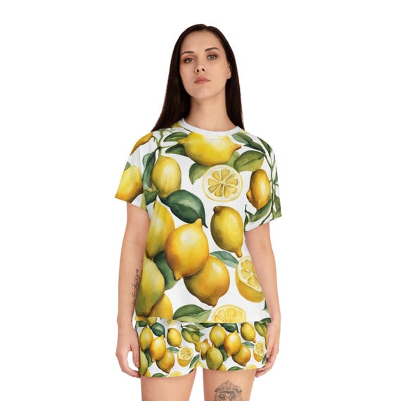 Womens Short Pajama Set Lemon Themed. Lemon Pajamas. Lemon Clothes. Lemon Lovers. Cute Pajama Set. Simple Pajamas. Matching Pajama Set Etsy Canada