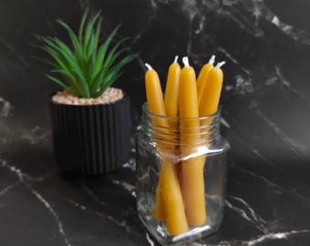 Yellow Dipped UK Pure Beeswax Pillar | Taper | Christmas Candles, (H14cm)