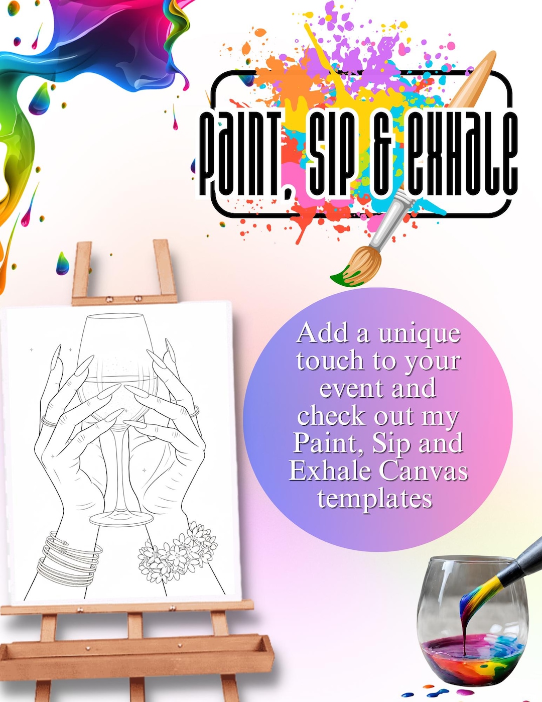 Paint Sip Exhale Canvas Templates Empowerment Paint Night (digital