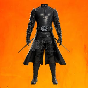Handmade Black Leather Assassin Costume: Gothic Medieval Trench Coat