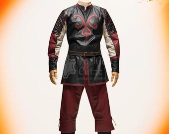 Disfraz medieval de piel de vaca negra y granate / Traje de cosplay para fiesta medieval renacentista bordado