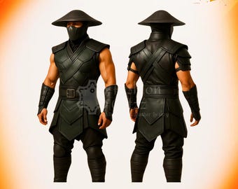 Disfraz de asesino de cuero Ronin de Sombra Negra / Armadura gótica de cosplay ninja samurái / Chaqueta de guerrero de ciencia ficción