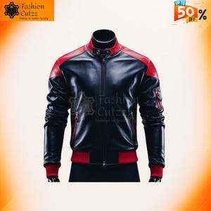 Handcrafted Varsity Black & Red Men's Gothic Bomber Leather Jacket | Real Cowhide Heritage Racing Gear