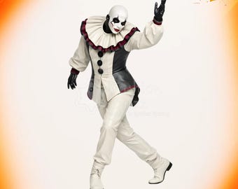 Black & White Leather Pierrot Clown Costume | Gothic Vintage Clowncore Vampire Gear | Circus Joker Outfit