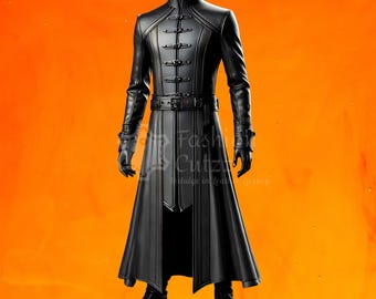 Dark Warrior Cowhide Leather Gothic Assassin Long Trench Coat | Handcrafted Belted Cosplay Costume  Attire