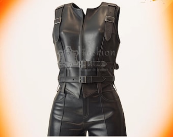 Handmade Combat Gothic Leather Warrior Suit | Bold Black Tactical Belted Vest & Pants Cosplay Costume