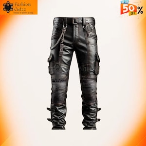 Cowhide Hardcore Gothic Black Leather Rugged Biker Combat Pants | Handmade Warrior Cargo Buckled Pant