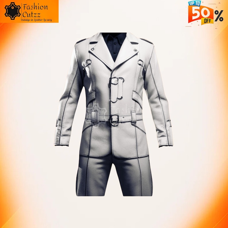 Handmade Cowhide Gothic Futuristic Leather Costume Gear | Heavy Duty White Medieval Assassin Warrior Suit image 1