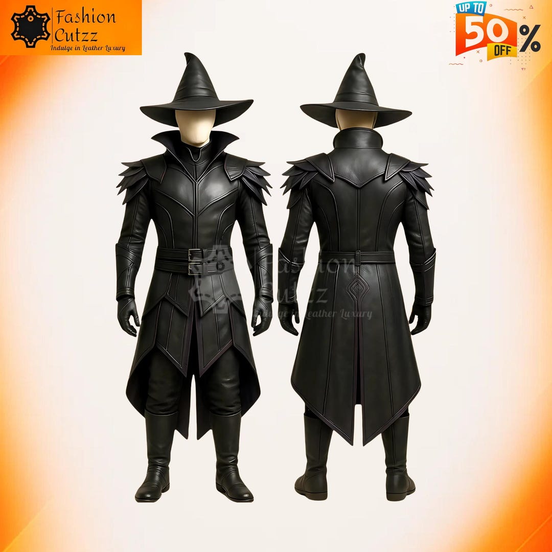 Black Leather Wizard Cloak Costume | Elden Ring Mage Outfit