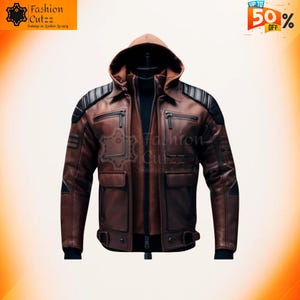 Handmade Coffee Brown Sheepskin Biker Jacket with Hood – Heavy Duty Gothic Leather Rider Coat