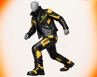 Black & Yellow Reinforced Cyberpunk-Inspired Costume | Handmade Sci-Fi Fantasy Cosplay Jacket with Pant