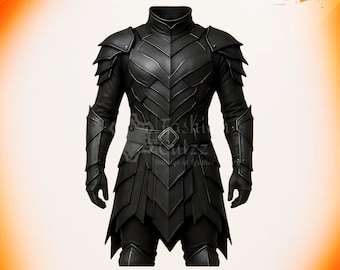 Armadura de cuero negro de caballero oscuro / Capa de asesino medieval gótica de fantasía / Abrigo de combate vikingo de brujo