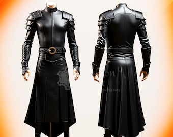 Handmade Black Leather Vampire Knight Costume | Gothic Fantasy Armor Coat | LARP Outfit