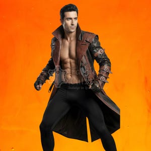手作りのファンタジーレザー製アサシンゴシックハロウィンジャケット｜ルネッサンス中世風鎧コスチューム｜コスプレトレンチコート 画像 5