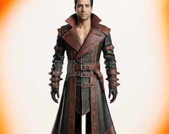 Chaqueta gótica de piel de asesino de fantasía para Halloween / Disfraz de armadura medieval renacentista / Gabardina por encargo para cosplay