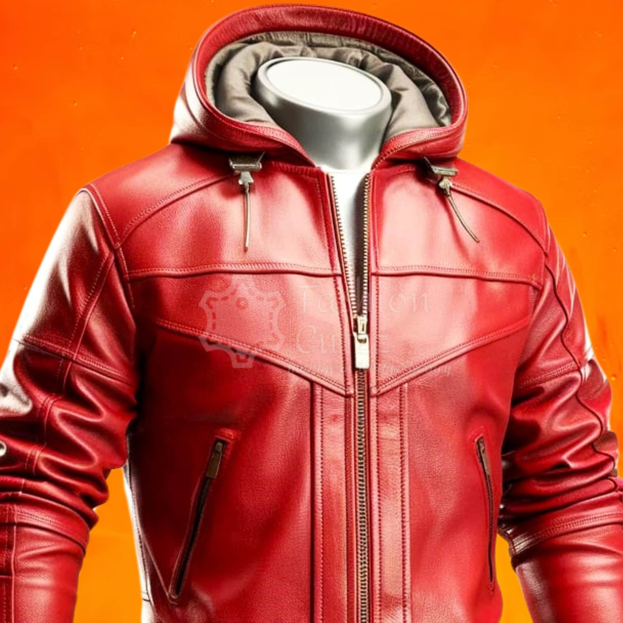 トップス vintage hooded leather riders jacket Savage Red Cowhide Leather Hooded Jacket | Retro Urban