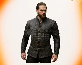 Black Leather Shadow Assassin Jerkin Tunic | Renaissance Fair Gothic Viking Armor | Handmade Warlock Jacket