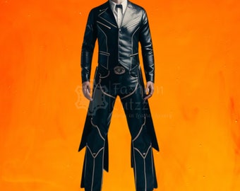 Heavy Duty Cowboy Black Leather Vintage Rodeo Costume Gear | Western Jacket with Flared Trouser