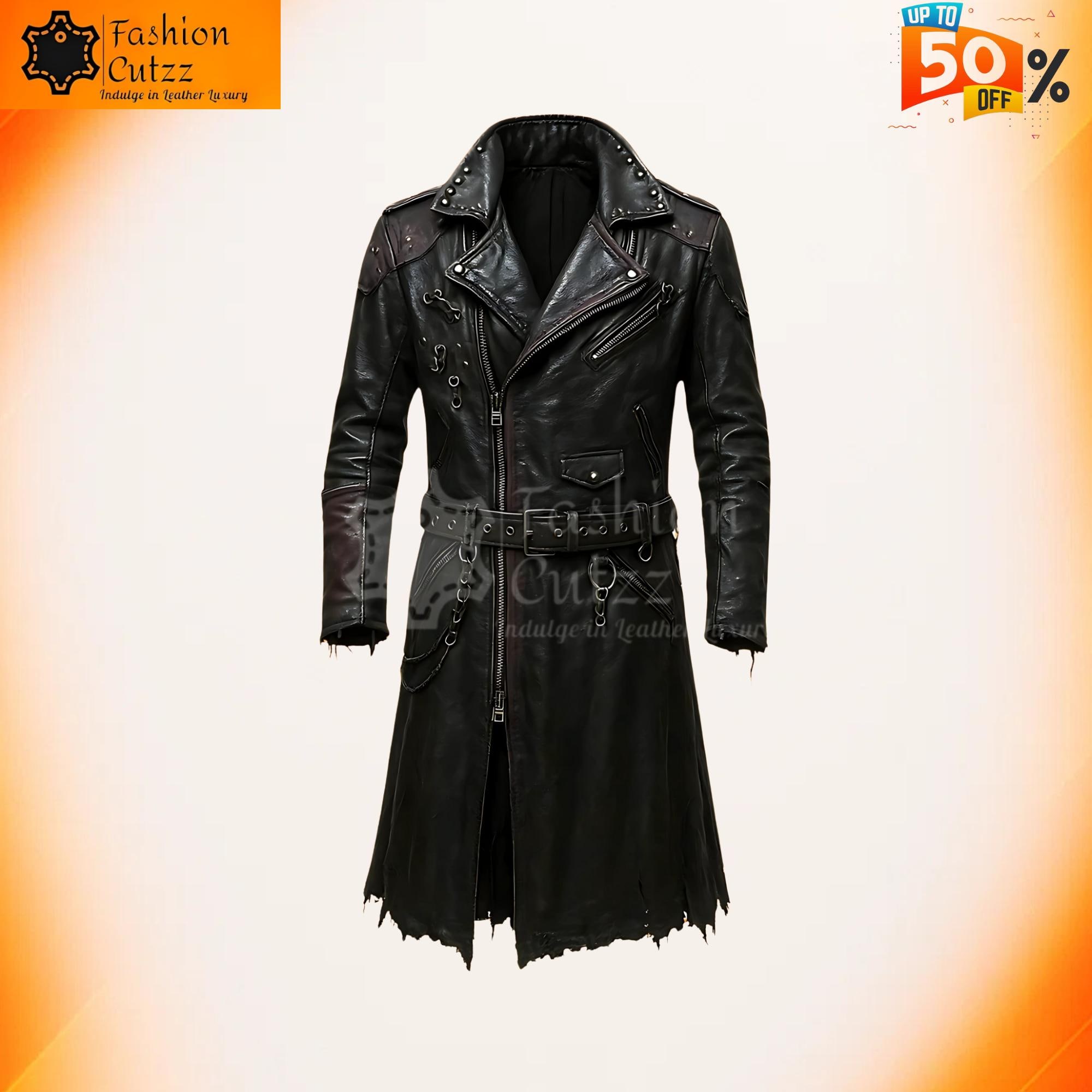 Cyberpunk Wasteland Leather Duster Coat | Mad Max Raider Trench