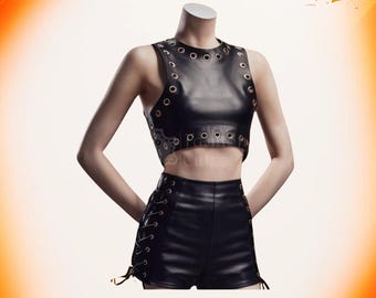 Obsidian Serpent Cowhide Leather Women’s Jumpsuit | High-Waisted Gothic Bondage Cosplay Luxury Suit Gear