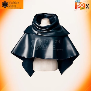 Heavy Duty Black Cowhide Leather Cowl Neck Cape | Medieval Rugged Gothic Warrior Battle Cloak