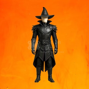 Dark Arcane Sorcerer Black Leather Wizard Costume – Elite Gothic Witchmaster Combat Cloak – Handcrafted Shadow Mage Halloween Cosplay Suit