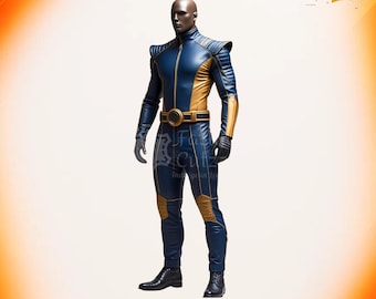 Blue & Gold Commander Leather Superhero Costume | Futuristic Sci-Fi Space Suit | Cyberpunk Cosplay Commission Gear