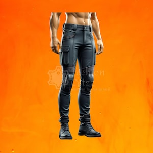 Pantaloni cargo in pelle da motociclista gotico nero resistente con ginocchiere protettive - Pantaloni da motociclista cyberpunk tattici da uomo in vera pelle di mucca