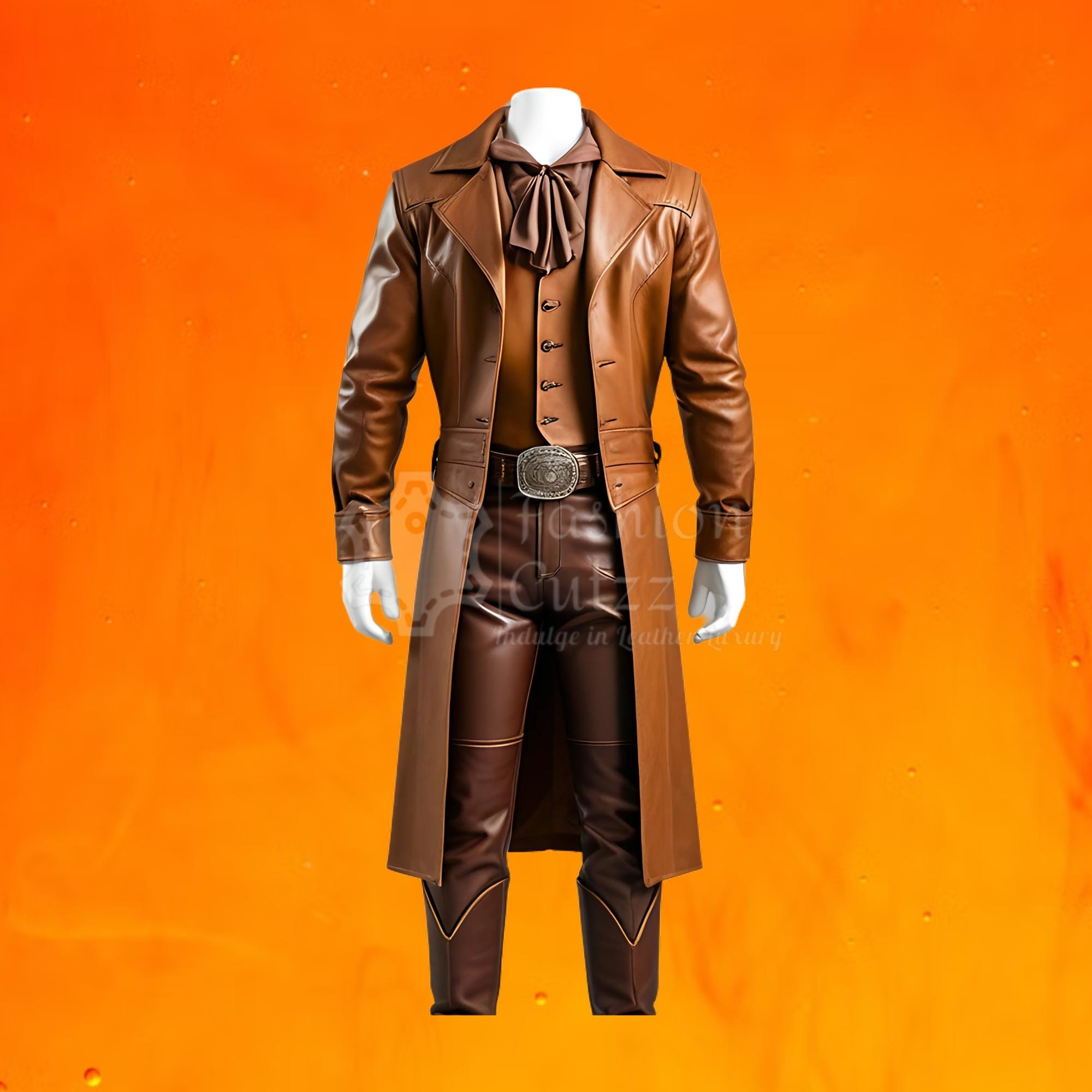 Rdo Leather Duster Duster Rugged Trench Coat Authentic Cowboy