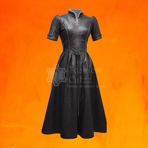 Black Cowhide Leather Gothic Renaissance Costume Dress