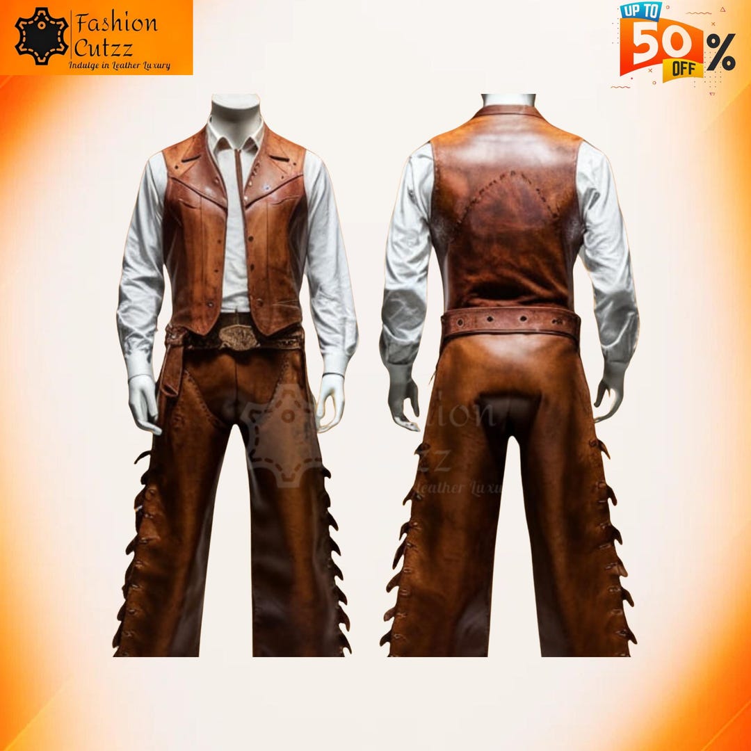 Set costume da rodeo western da uomo in pelle resistente Gilet