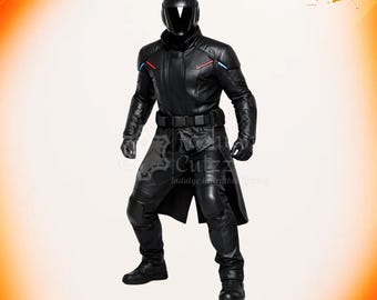 Cyberpunk Shadow Black Vigilante Leather Costume | Futuristic Dark Hero Assassin Armor | Techwear Sci-Fi Outfit
