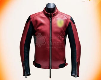 Men's Red & Black Leather Vintage Racing Jacket | Cowhide Ultimate Zipper Biker Gear | Moto Attire