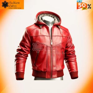 Savage Red Cowhide Leather Hooded Jacket | Retro Urban Raider Outfit | Gothic Street Warrior Gear