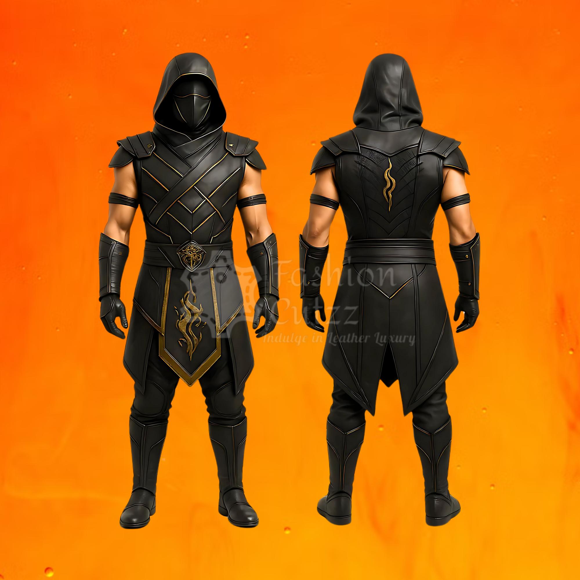 Handmade Mortal Kombat Ninja Raider Assassin Medeival Costume | Infernal Shadow Leather Rugged Fighter Gear