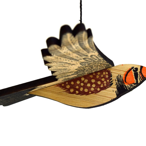 Zebra Finch Mobile, Hand Printed Wooden Bird Mobile