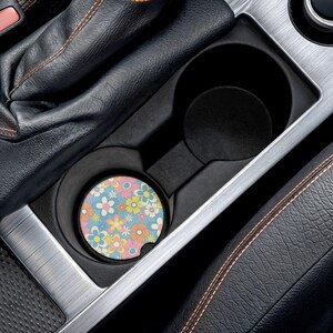 Colorful Floral Soapstone Car Coaster, Fun Car Accessory, Floral Coasters for Automotive Decor, Gift for Flower Lovers, Boho Car Decor
