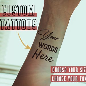 Benutzerdefinierte Wörter Handschrift temporäres Tattoo, Fake Tattoos, personalisierte Tattoos, benutzerdefinierter Wort Aufkleber, Zitat Tattoos, Satz Tattoos