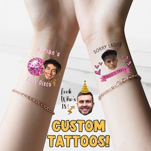 Custom photo tattoo, Custom temporary tattoo, bachelorette, groom face tattoo, Hens party, Funny Party Favor