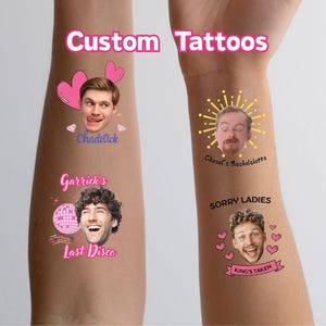 Custom Face Tattoos, Bachelorette Tattoos, Party Tattoos, Custom tattoos, groom tattoo gift, Face Tattoo of Bride, Wedding Favor