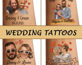Wedding party tattoo, Personalized Temporary Tattoos for Guests, Temporary Tattoo, Wedding Decorations, Couple Tattoo, Custom Wedding Gift