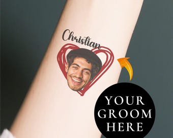 Custom Temporary Tattoo / Groom Face Tattoo / Party Tattoos / Bachelorette Tattoos / Wedding Favor / Personalized Party Favor